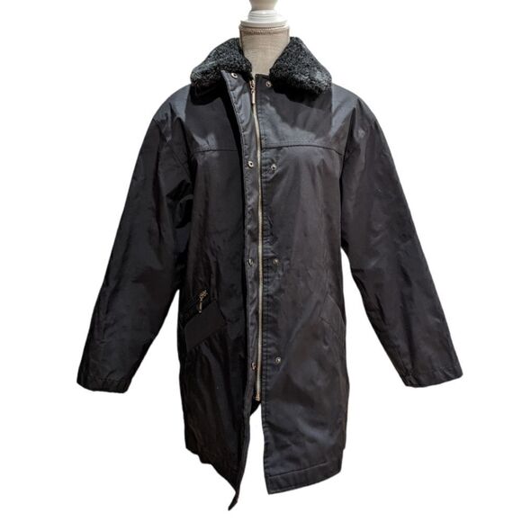 Bernardo Women's Black Long Jacket Faux Fur Collar Fleece Lining Size S - Picture 2 of 11